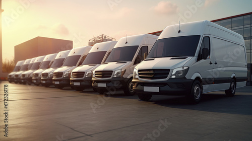 Fleet Ready: Row of Commercial Delivery Vans from a Transport Service Company. photo