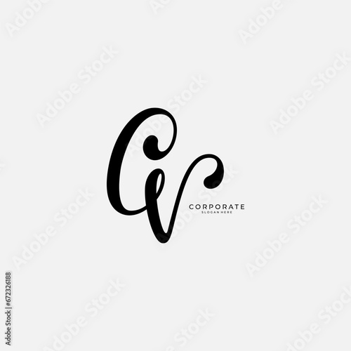 CV initial signature logo. Handwritten monogram vector