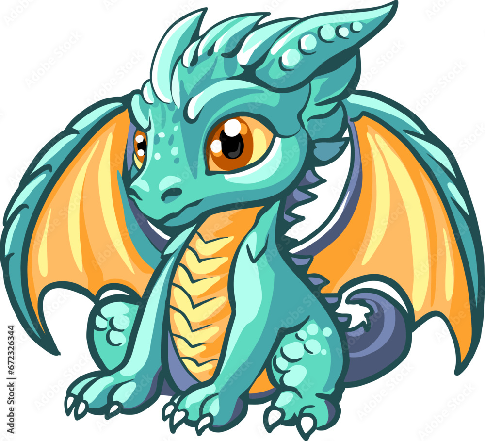 Cartoon Sitting dragon, cute little dragon, cute little blue dragon, just hatched dragon. Fairy tale monsters. Vector illustration. Cartoon Sitting dragon, cute little dragon, cute little blue dragon, just hatched dragon. Fairy tale monsters. Vector illustration.