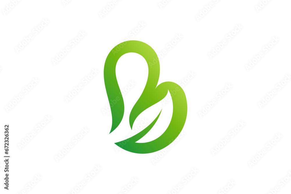 letter b and leaf green color gradient logo design letter b and leaf green color gradient logo design