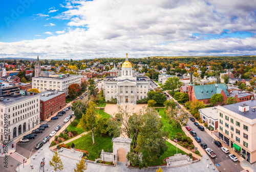 Aerial view of Concord and the New Hampshire State House. The capitol houses the New Hampshire General Court, Governor, and Executive Council. photo