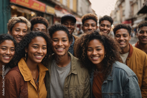 Multiethnic group of happy friends in the street © Alberto Case