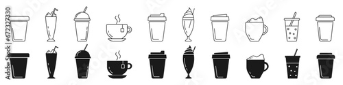 Coffee icons set. Coffee cup, tea, cocoa, latte. Vector illustration photo