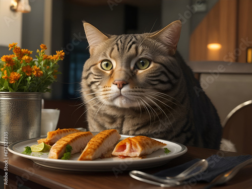 Cat Dining in Style AI generated photo
