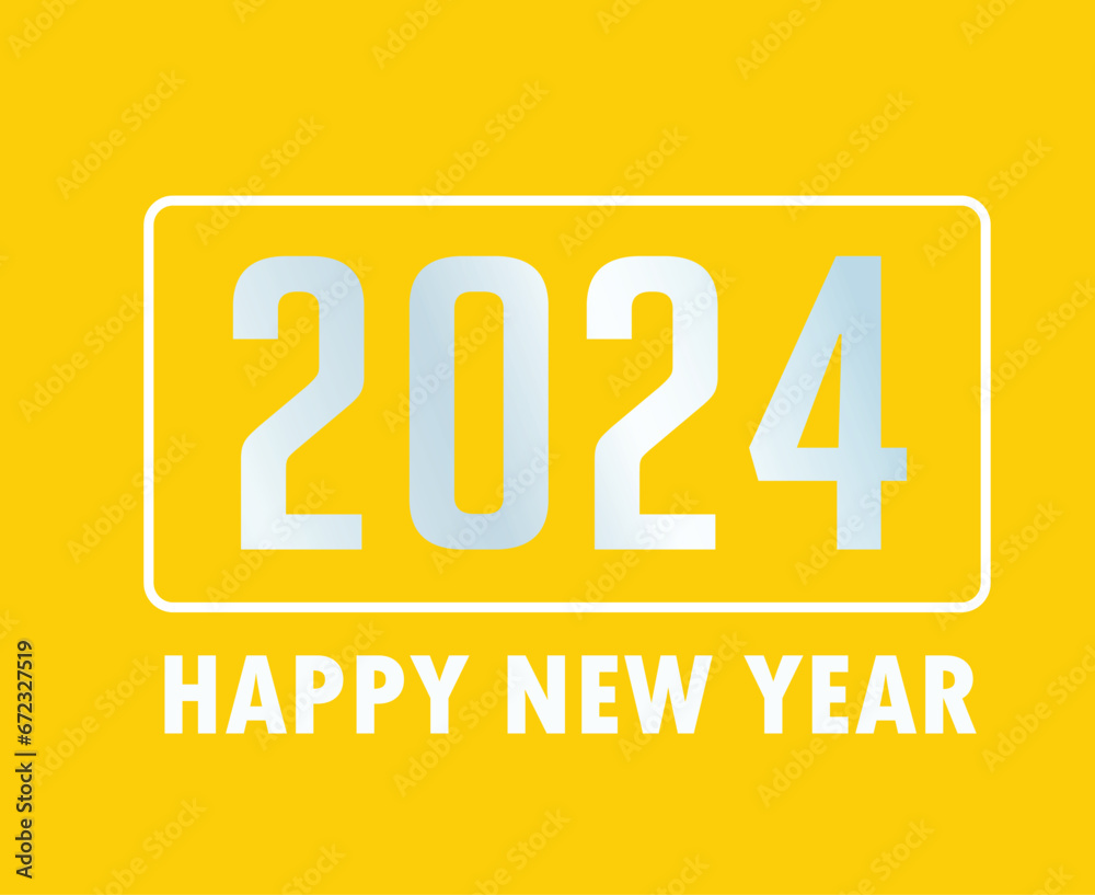 Happy New Year 2024 Holiday White Abstract Design Vector Logo Symbol Illustration With Yellow Background Happy New Year 2024 Holiday White Abstract Design Vector Logo Symbol Illustration With Yellow Background