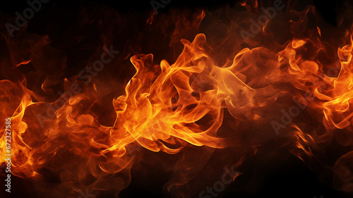 Flaming Texture with Ember Particles. Isolated Flames on a Black Background