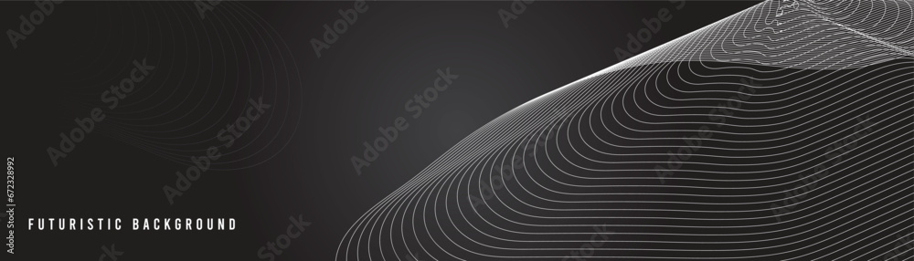 Naklejka premium 3D black luxurious techno abstract background overlap layer on dark space with lines shape decoration.