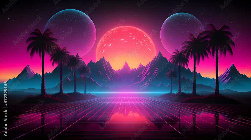 Naklejka premium tech synthwave background