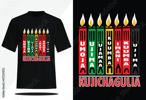 Umoja, Kujichagulia, Ujima, Ujamaa, Nia, Kuumba, Imani Kwanzaa Vector T-shirt Design photo