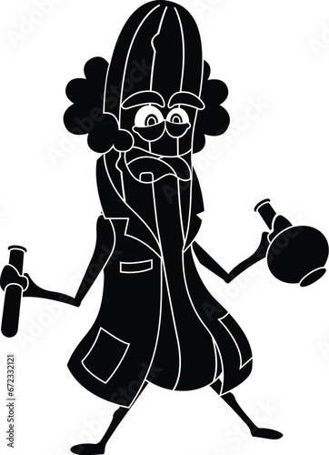 Fotografía Cartoon Black and White Isolated Illustration Vector Of A Cartoon Pickle Holding