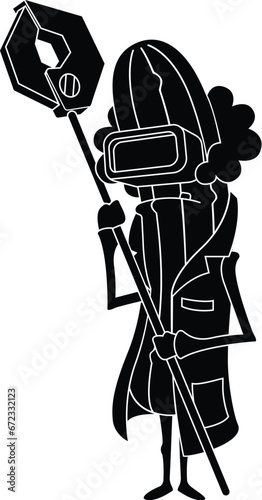 Cuadro en lienzo Cartoon Black and White Isolated Illustration Vector Of A Cartoon Character Pick