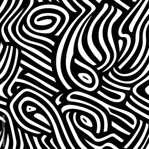 black and white seamless pattern with doodle bold lines