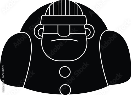 Cartoon Black and White Isolated Illustration Vector Of A Burglar In A Balaclava 