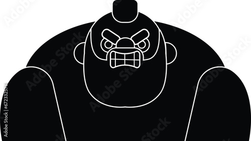 Cartoon Black and White Isolated Illustration Vector Of A Prison Inmate in a Anti Bite Mask