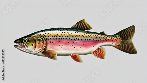  Rainbow trout fish isolated on a white background. Side view. 
