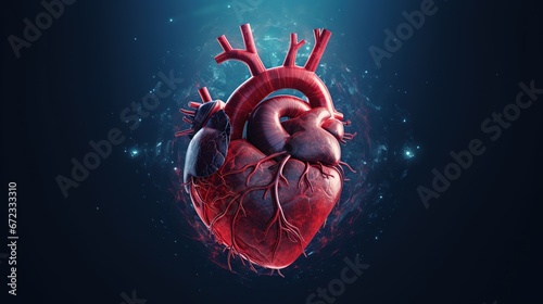 Anatomic human red heart shape isolated background. AI generated image photo