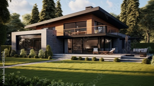 Modern house with lawn 8k, © Creative artist1