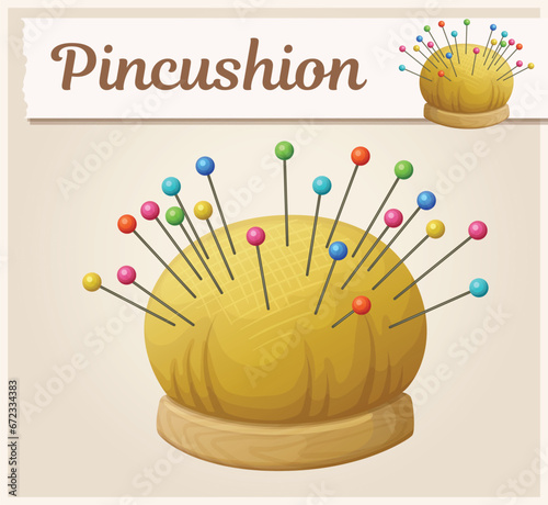 Pincushion vector icon, cartoon illustration of pin cushion sewing tool