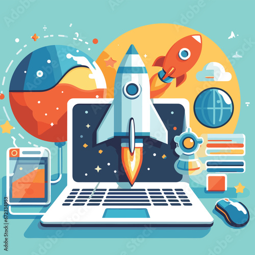 Space Rocket Taking Off from Computer