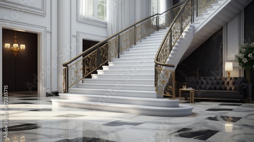 Modern white marble stairs for luxury interior 8k,