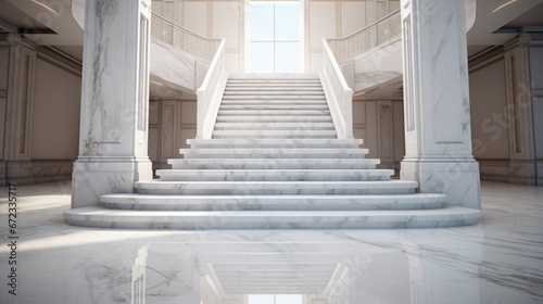 Modern white marble stairs for luxury interior. 8k 