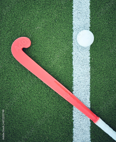 Foto Turf field, stick hockey and sports ground for game, competition and training gear
