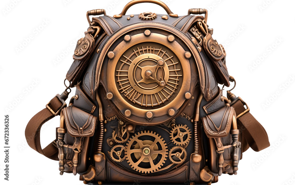 Steampunk Clockwork Backpack, on transparent background