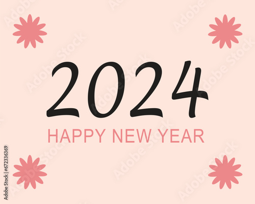 Happy New Year 2024 Pink Color Background with Corner Flower.