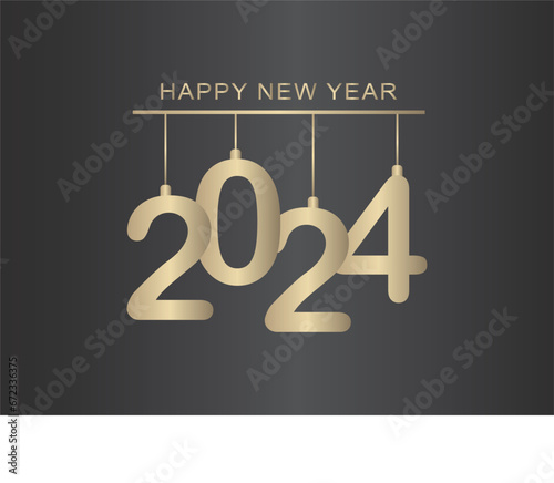 Happy New Year 2024 Golden Color with Black Background. Hang out Happy New Year 2024.