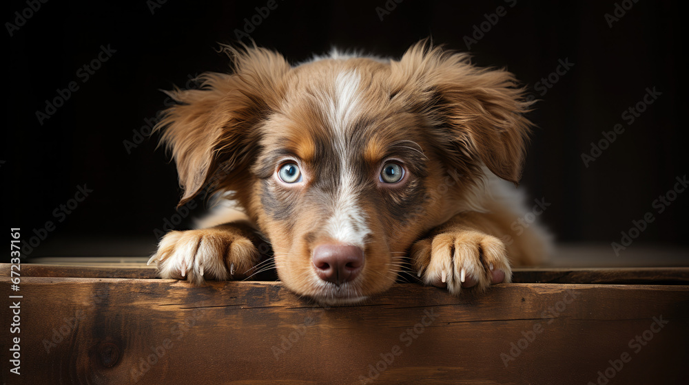 Cute Australian Shepherd Puppy Portrait - Generative AI