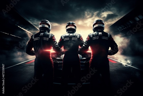 Racing to Perfection: Professional Pit Crew Stands Ready for Action as Their Team's Race Car Arrives in the Pit Lane, Showcasing the True Essence of Teamwork