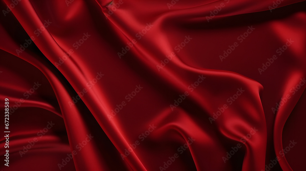 Obraz premium Black red silk satin. Beautiful soft folds. Shiny fabric.Dark luxury background with space for design. Christmas, Birthday, Valentine day, Valentine. Festive concept. Banner. Flat lay, Table top view.