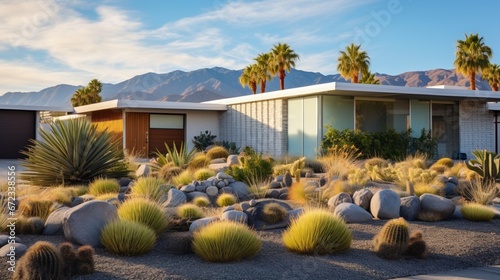 Beautiful example of dry xeriscaped gardening at curbside. 8k, photo