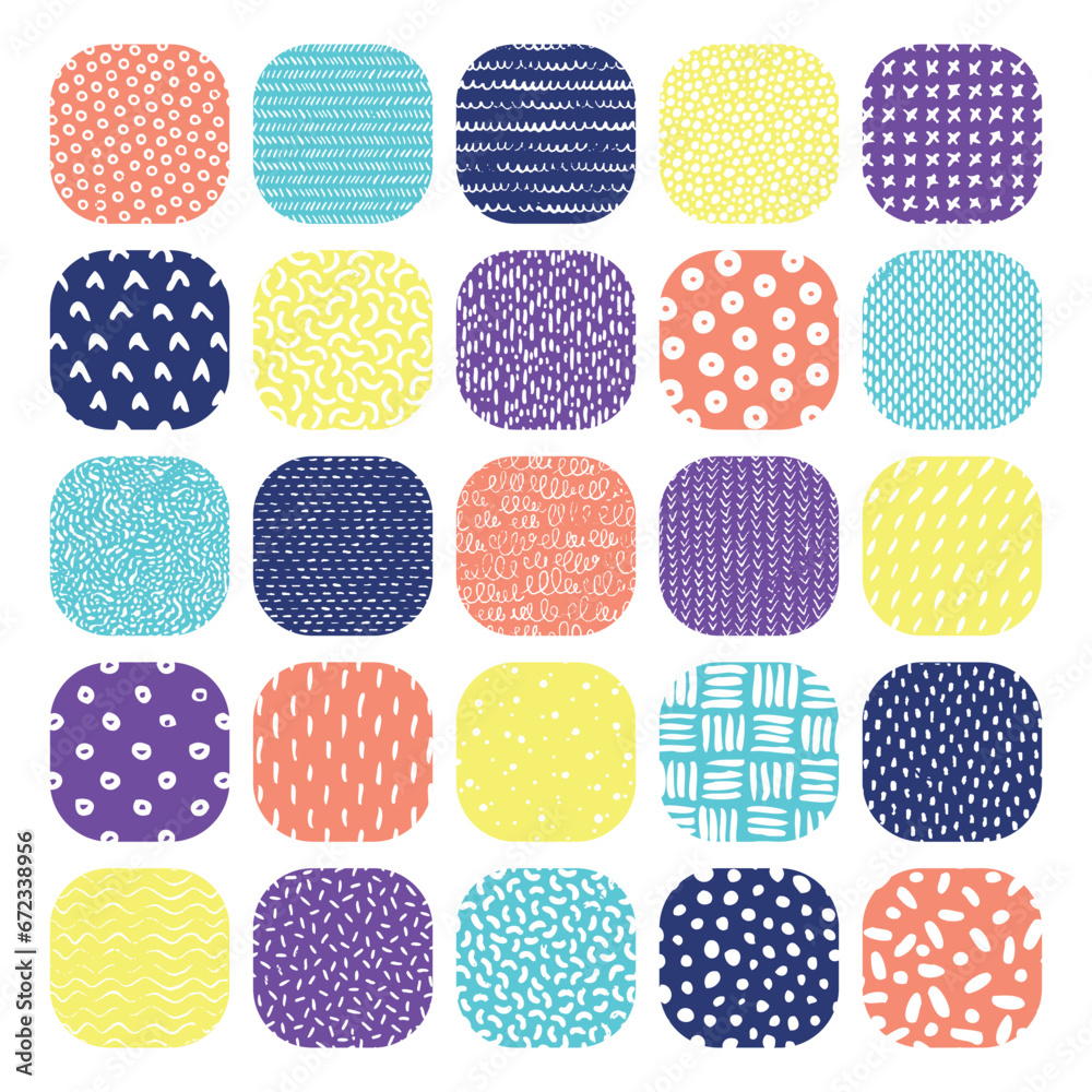 Textured colorful squares set isolated on white background. Vector illustration. Textured colorful squares set isolated on white background. Vector illustration.