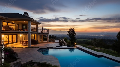 Panorama Wonderful views home with a pool and barbeque 8k, © Creative artist1