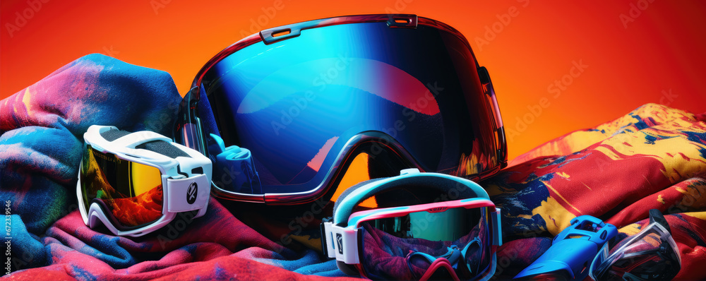Snowboard equipment on winter background. copy space for text. Snowboard equipment on winter background. copy space for text.