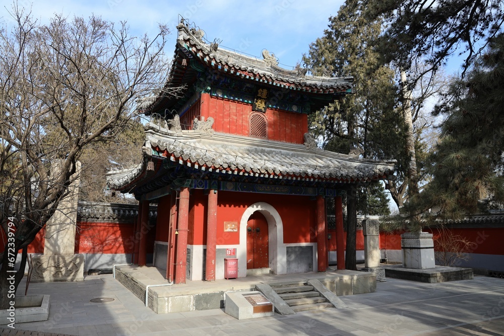 Traditional Chinese building surrounded by trees in National Heritage Site Jietai Temple, Beijing Traditional Chinese building surrounded by trees in National Heritage Site Jietai Temple, Beijing
