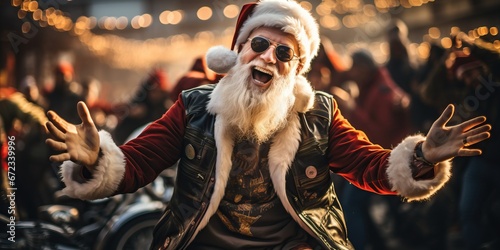 Portrait of cheerful santa claus in sunglasses