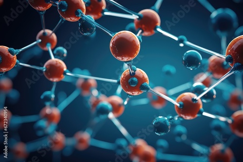 Close-up of a chemical structure ,Chemical molecule model 3D rendering, innovative technology for science and medicine.