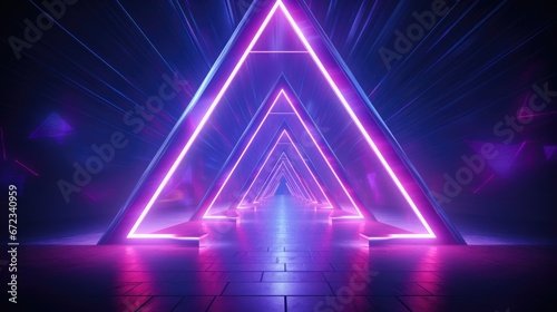 Abstract futuristic background ,portal tunnel corridor tech style with pink and blue glowing neon light.