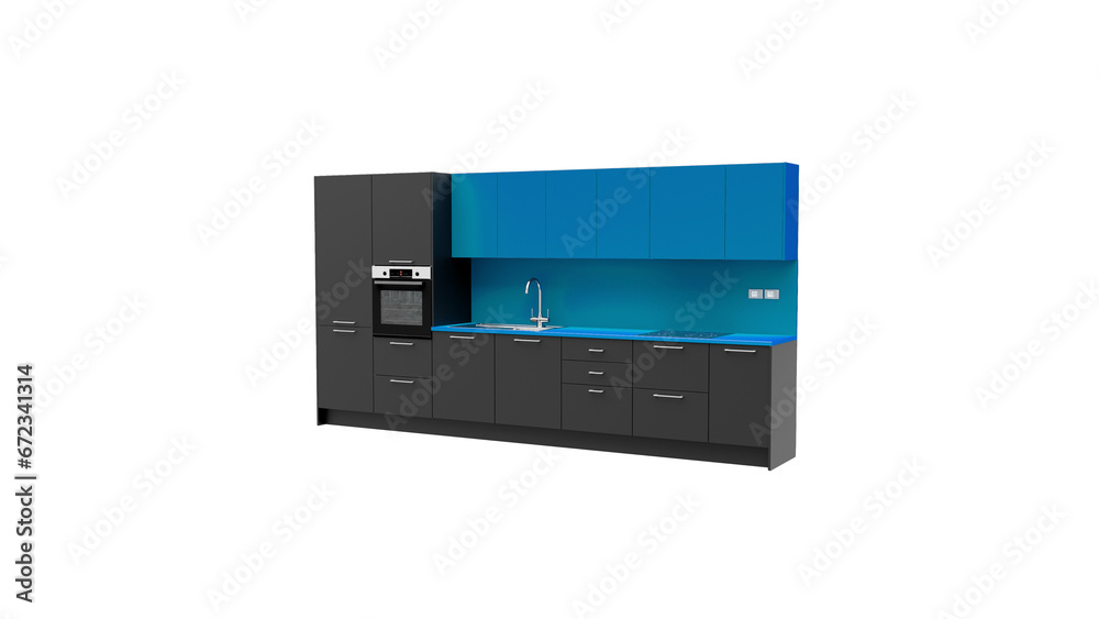 KITCHEN DESIGN 3D RENDERING MODEL ISOLATED ON WHITE. DARK GREY AND BLUE KITCHEN PERSPECTIVE VIEW PNG TRANSPARENT KITCHEN DESIGN 3D RENDERING MODEL ISOLATED ON WHITE. DARK GREY AND BLUE KITCHEN PERSPECTIVE VIEW PNG TRANSPARENT