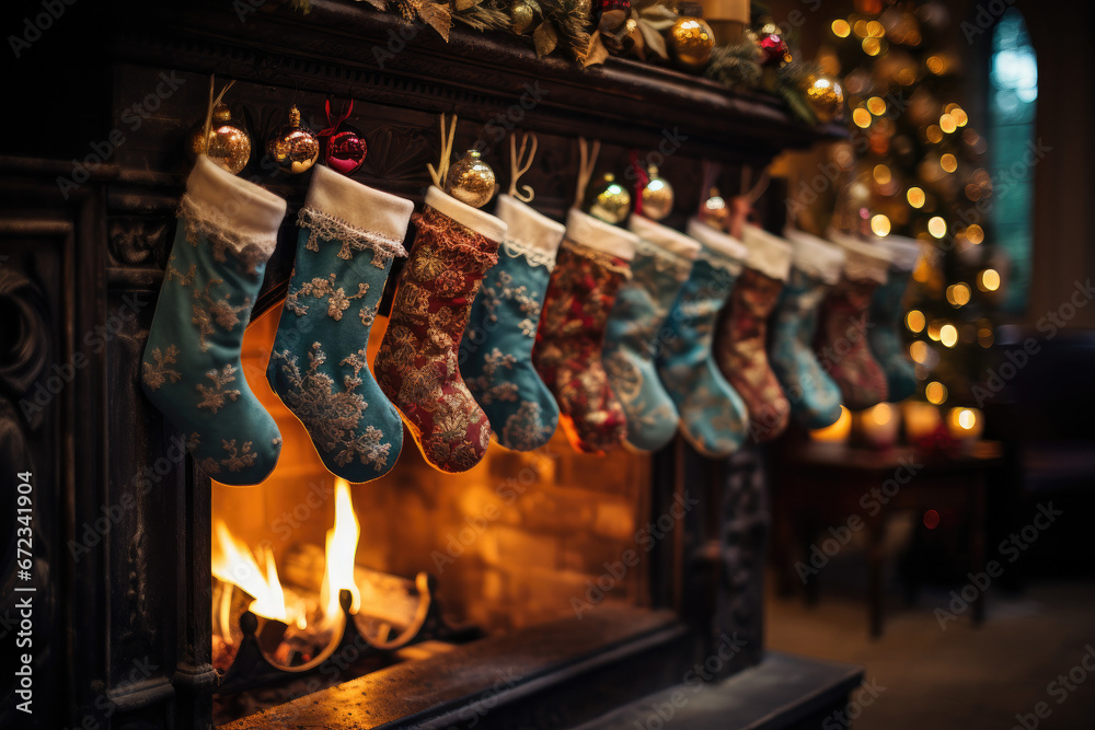 Cozy Christmas Vibes: Warm Socks by the Fireplace, Embracing Holiday Comfort and Festive Cheer (AI Generated) 