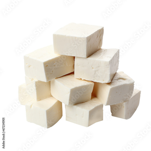 paneer chunks isolated on transparent background, png