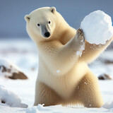Polar bear plays with snowball created with Generative AI