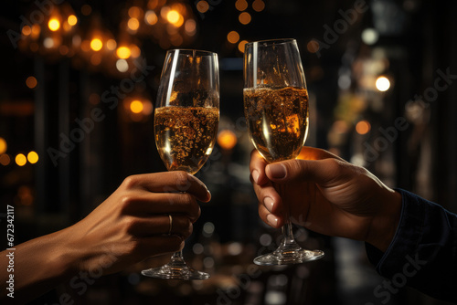 People toasting with champagne glasses, happy new year (AI Generated) 