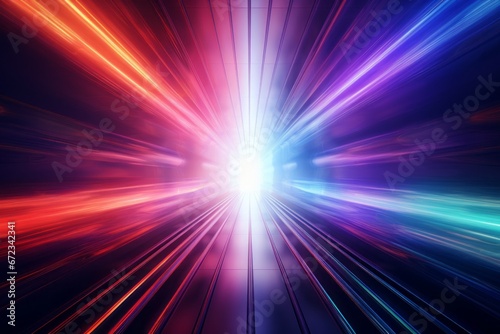 Glowing tunnel with colored light streaks.