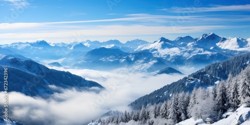 Panoramic view of the mountains in winter, Alps, Austria