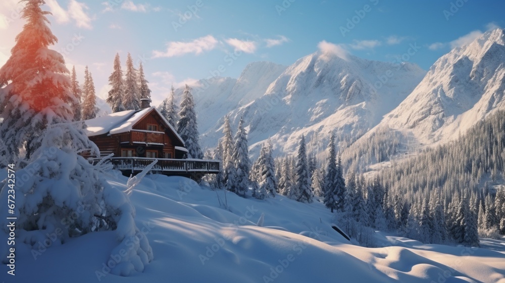 Remote log cabin in untouched snow 8k,