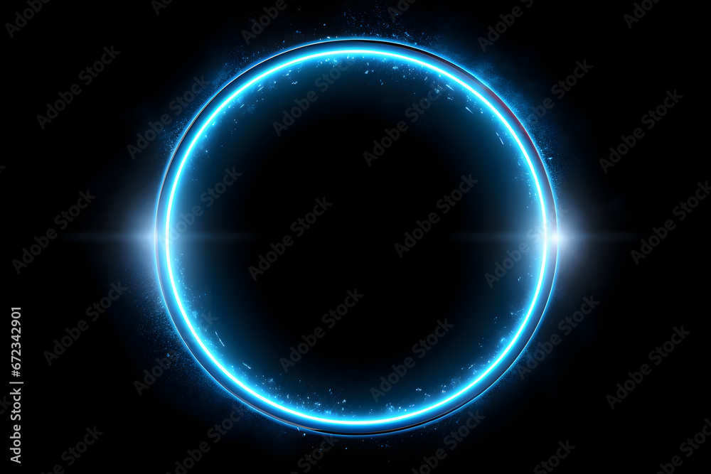 Obraz premium circle light frame blue on black background