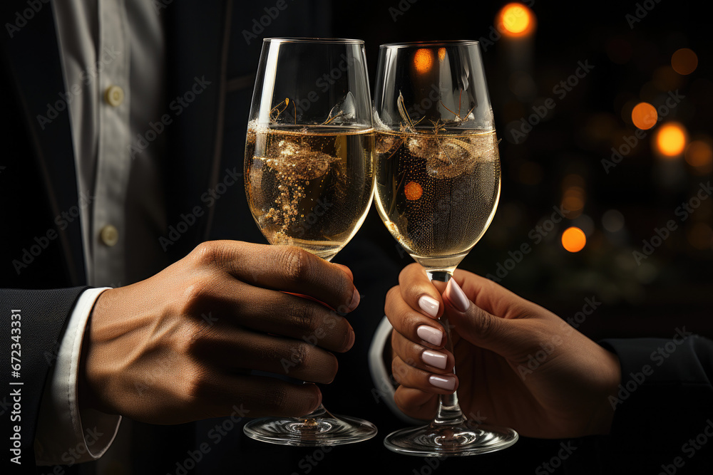 People toasting with champagne glasses, happy new year (AI Generated) People toasting with champagne glasses, happy new year (AI Generated)
